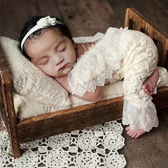 Other - 2pc Lace Baby Infant Newborn Outfit with Headband for Photos Photography Shoot